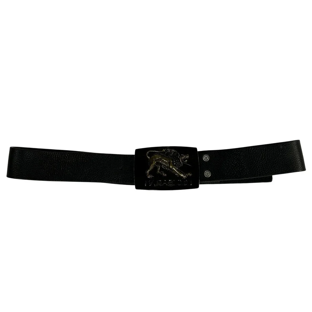 Parasuco Black Leather Belt with Gold Lion Buckle